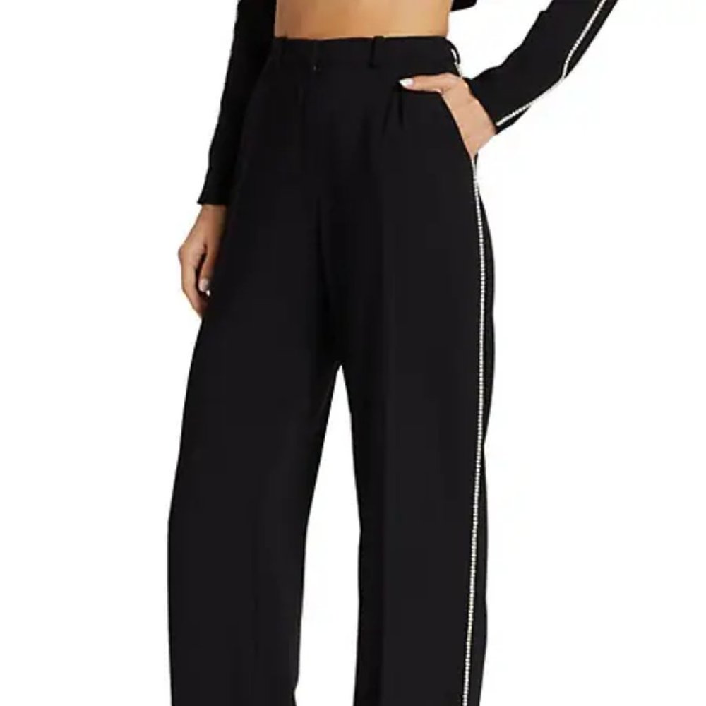 NWT$216 Amanda Uprichard Wallace Crystal-Embroidered Straight-Leg Pants XS